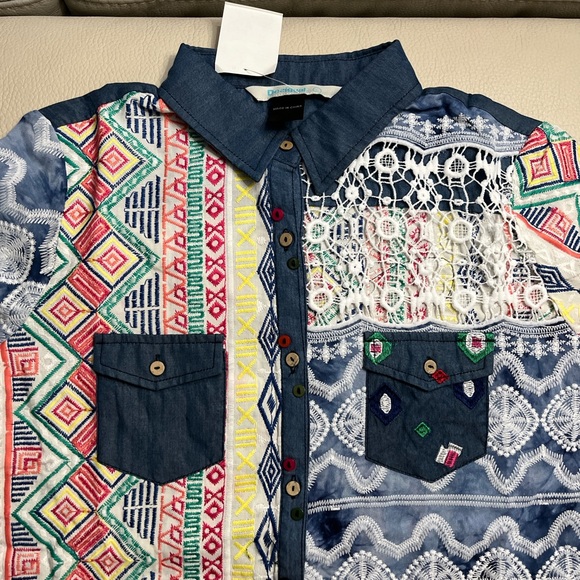 NWT - Desigual Women’s Patchwork Embroidered Long Sleeve Shirt - Size L - Picture 8 of 15